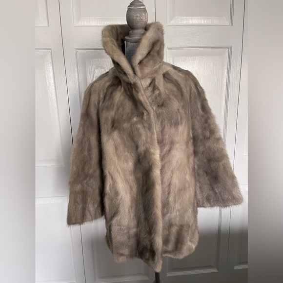 Blue mink solid  real fur collar coat with hooks - Picture 2 of 9